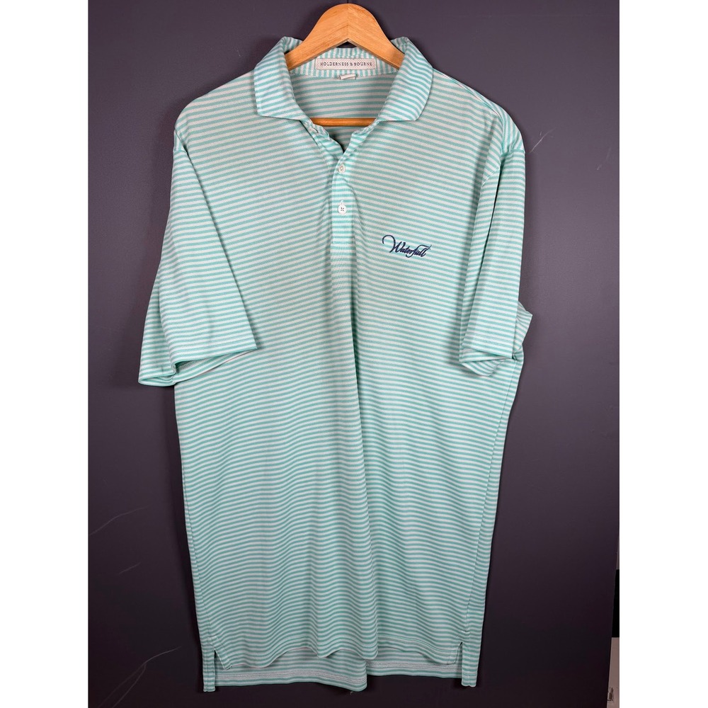 Holderness & Bourne Mens Large Golf Polo Shirt Mint Green Waterfall Golf Course - Picture 2 of 7